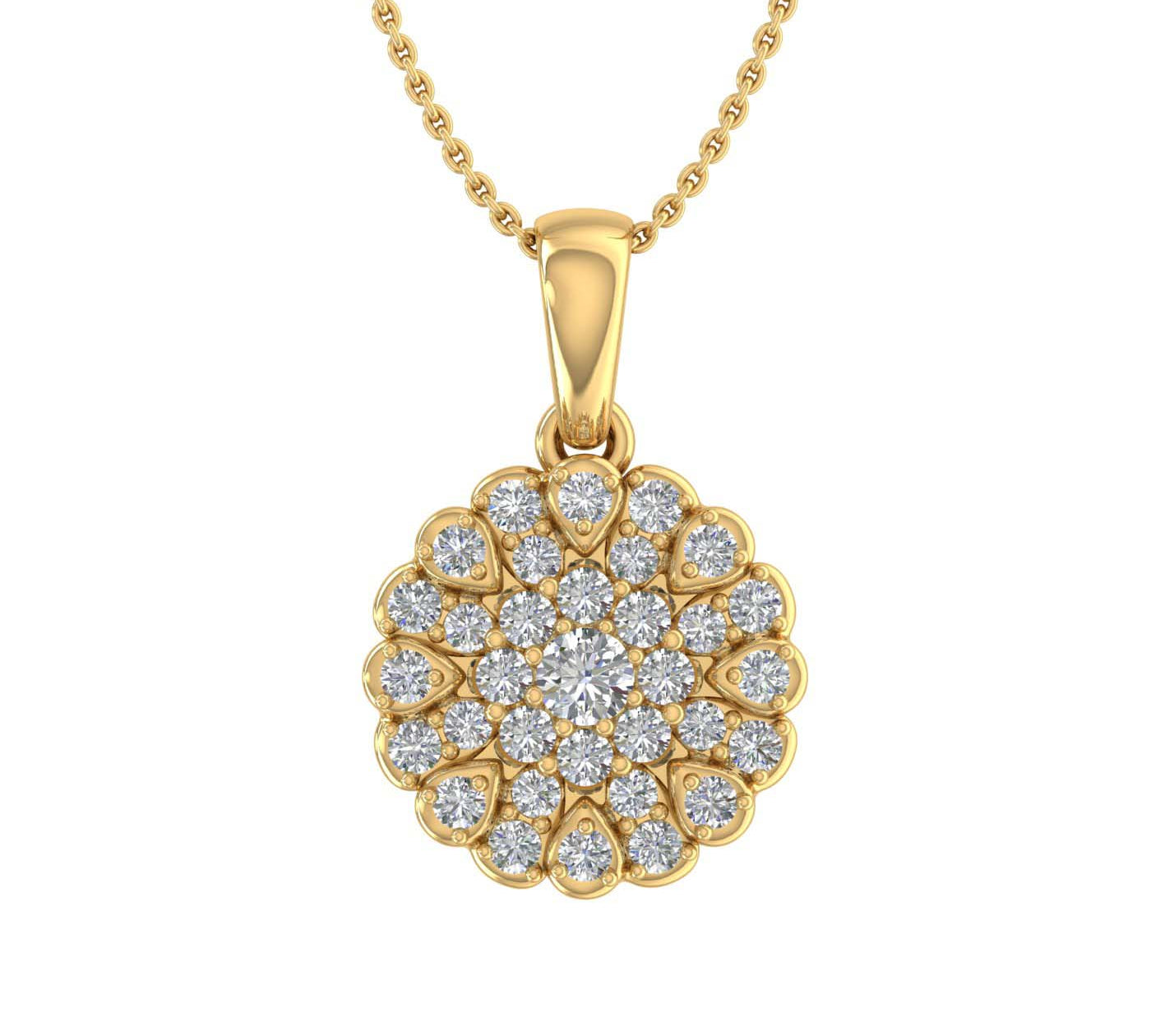 1/4 Carat Diamond Cluster Pendant Necklace in Gold (Silver Chain Included)-Yellow Gold