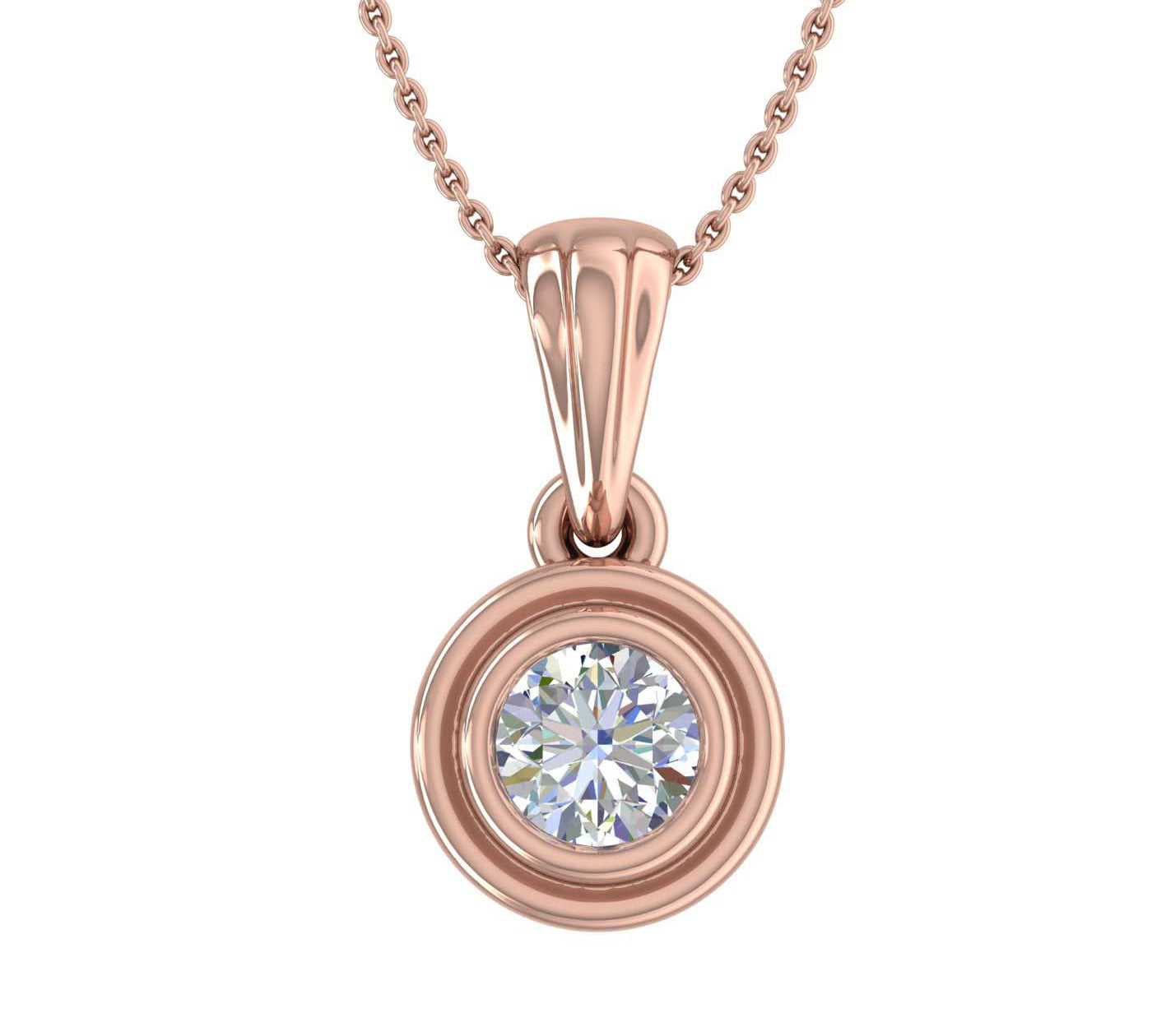1/5 Carat Bezel Set Diamond Solitaire Pendant Necklace in Gold (Included Silver Chain) - IGI Certified