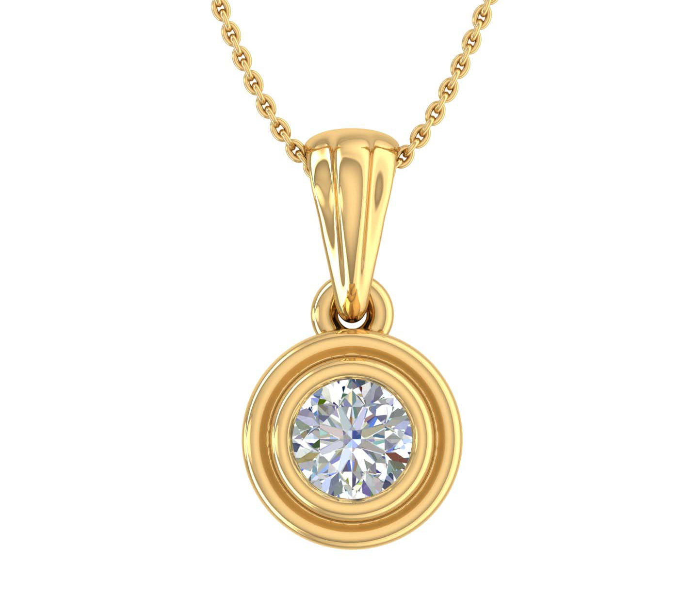 1/5 Carat Bezel Set Diamond Solitaire Pendant Necklace in Gold (Included Silver Chain) - IGI Certified