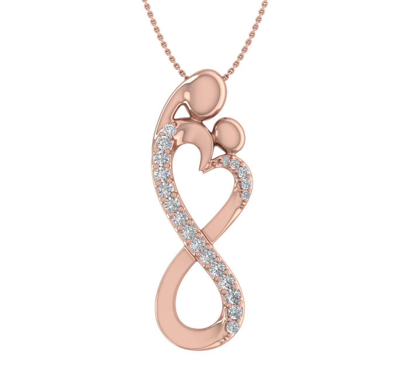 1/4 Carat Diamond Mother Child Pendant Necklace in Gold (Silver Chain Included)