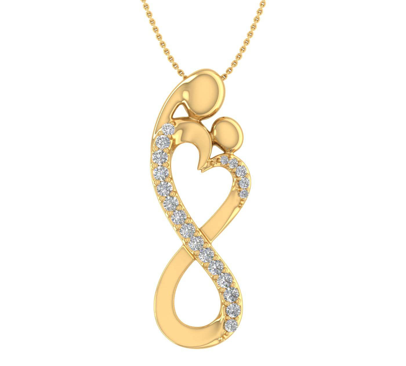 1/4 Carat Diamond Mother Child Pendant Necklace in Gold (Silver Chain Included)