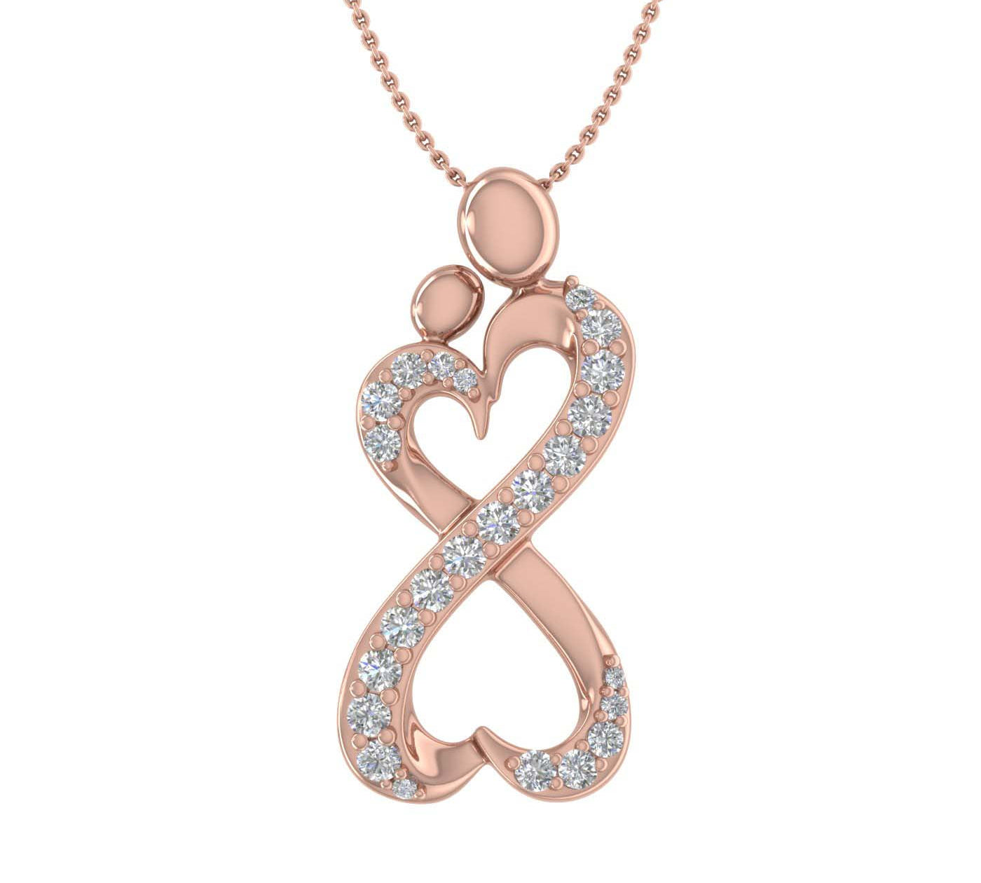 1/3 Carat Diamond Mother Child Pendant Necklace in Gold (Silver Chain Included)