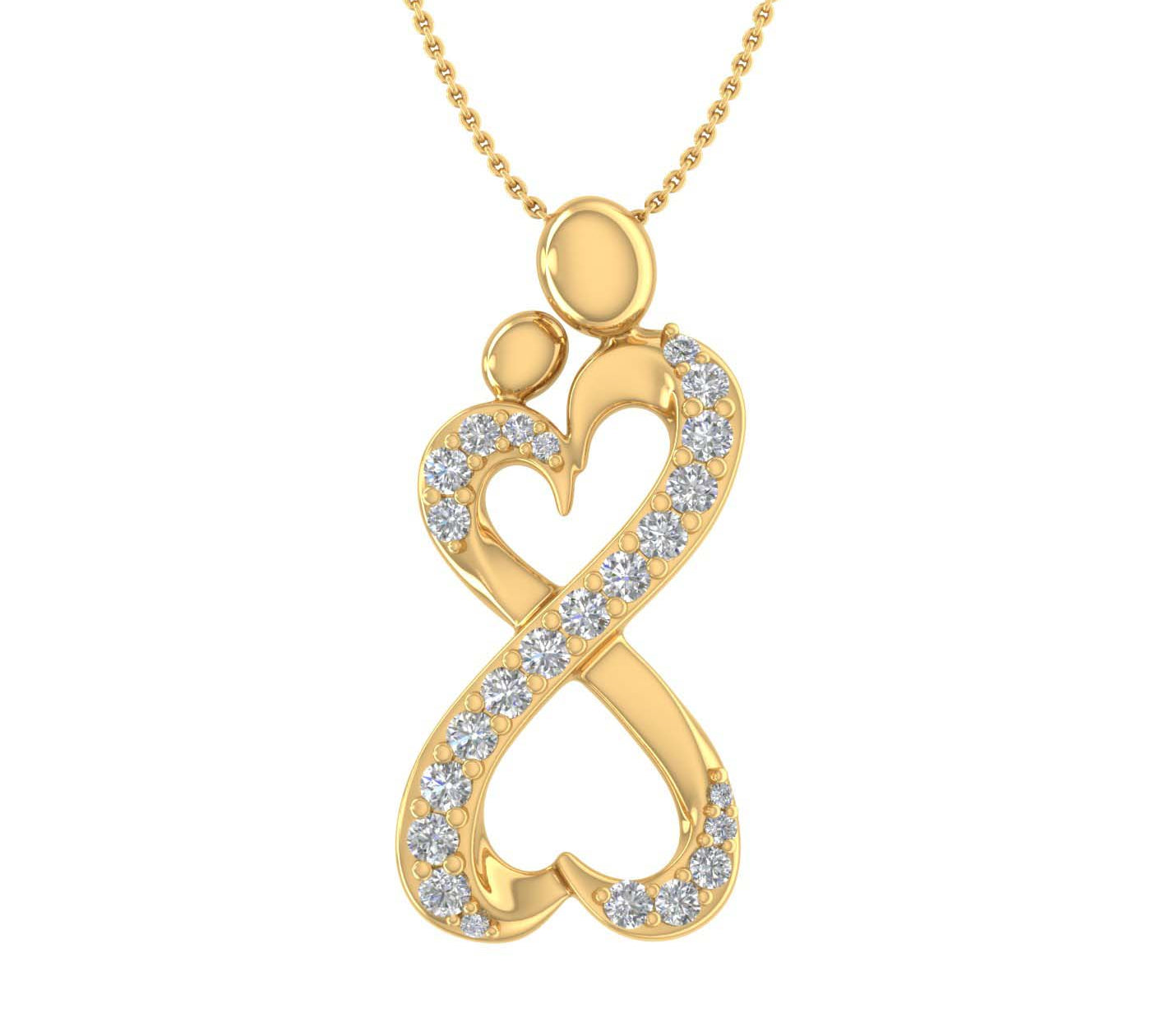 1/3 Carat Diamond Mother Child Pendant Necklace in Gold (Silver Chain Included)