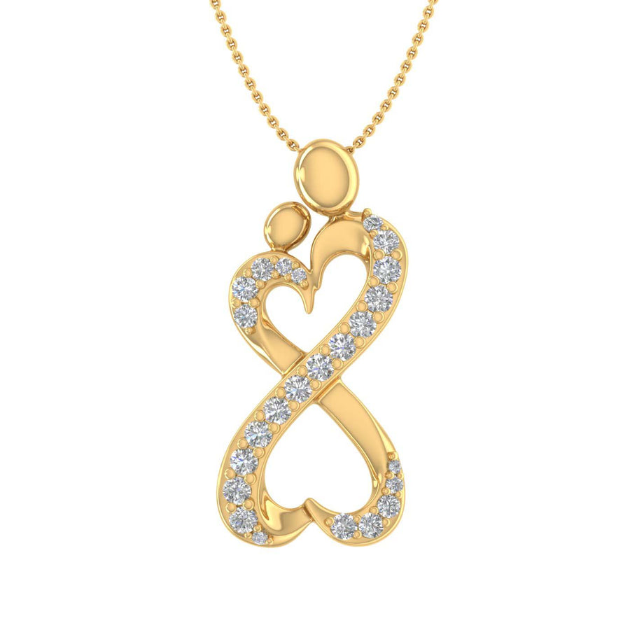 1/3 Carat Diamond Mother Child Pendant Necklace in Gold (Silver Chain Included)