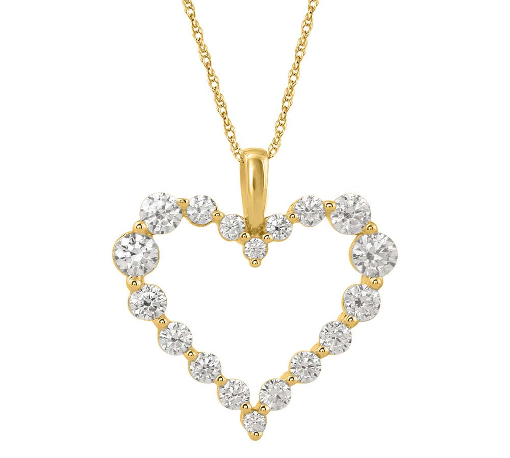 1 Carat (ctw) Diamond Heart Pendant Necklace in Gold (Silver Chain Included)