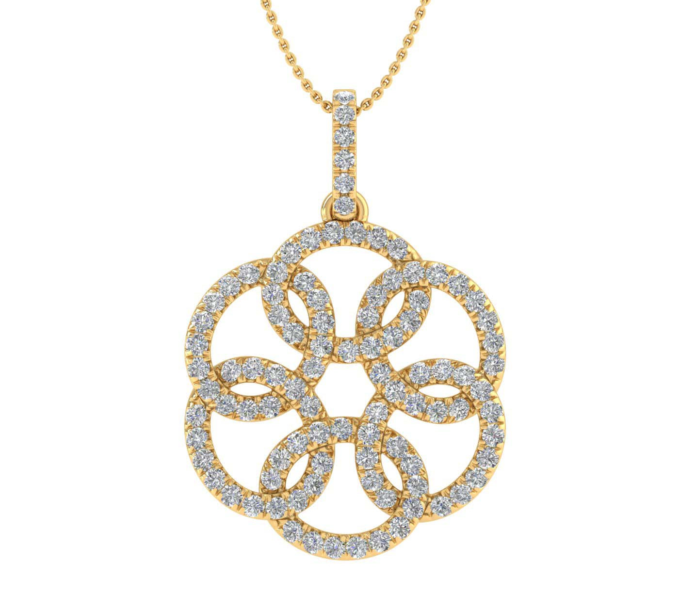 1/2 Carat Diamond Flower Pendant Necklace in Gold (Silver Chain Included)