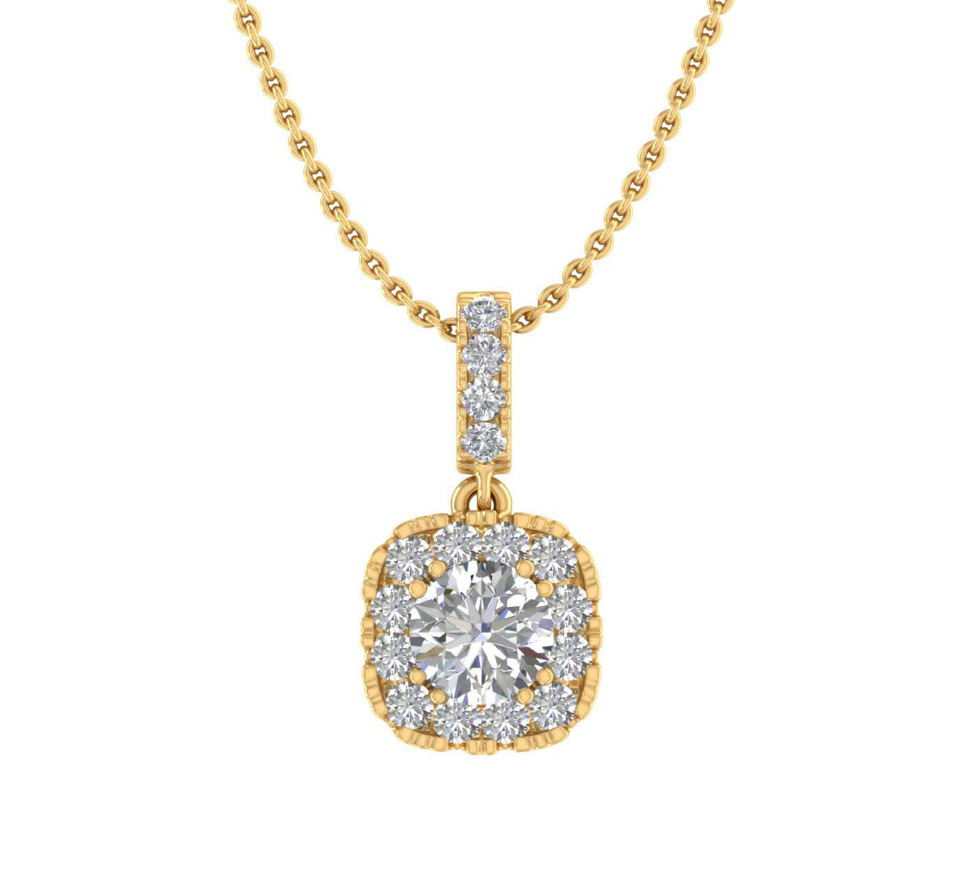 1/4 Carat Diamond Cushion Shape Pendant Necklace in Gold (Silver Chain Included)