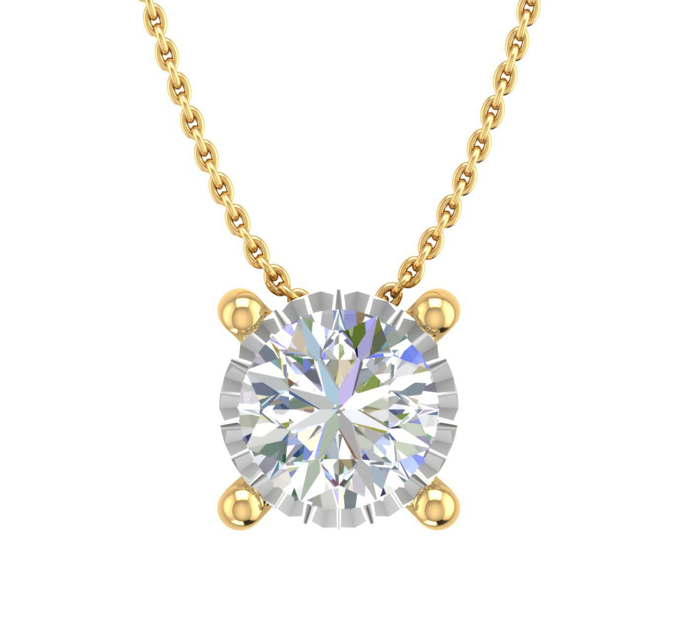 1/4 Carat 4-Prong Set Diamond Solitaire Pendant Necklace in Gold (Silver Chain Included) - IGI Certified