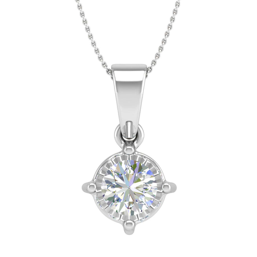 1/2 Carat 4-Prong Set Diamond Solitaire Pendant Necklace in Gold (Silver Chain Included) - IGI Certified