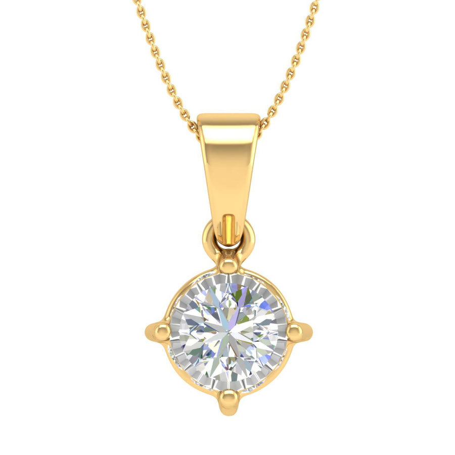 1/2 Carat 4-Prong Set Diamond Solitaire Pendant Necklace in Gold (Silver Chain Included) - IGI Certified