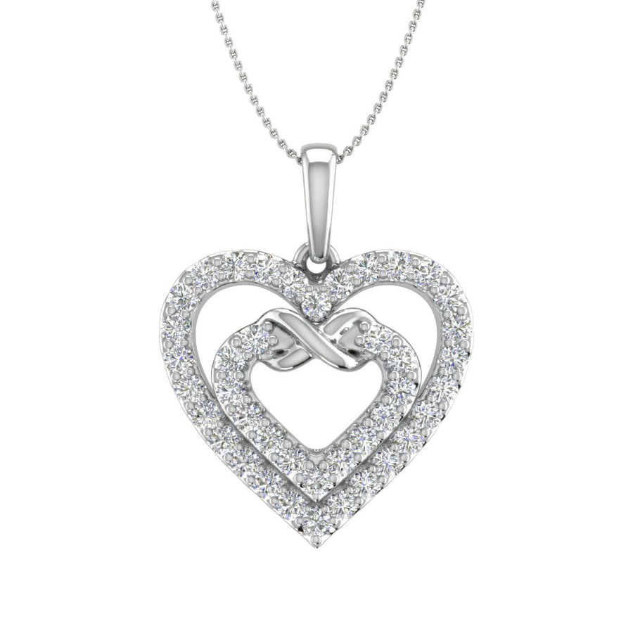 1/2 ctw Diamond Heart in Heart Infinity Pendant Necklace in Gold (Silver Chain Included) - IGI Certified