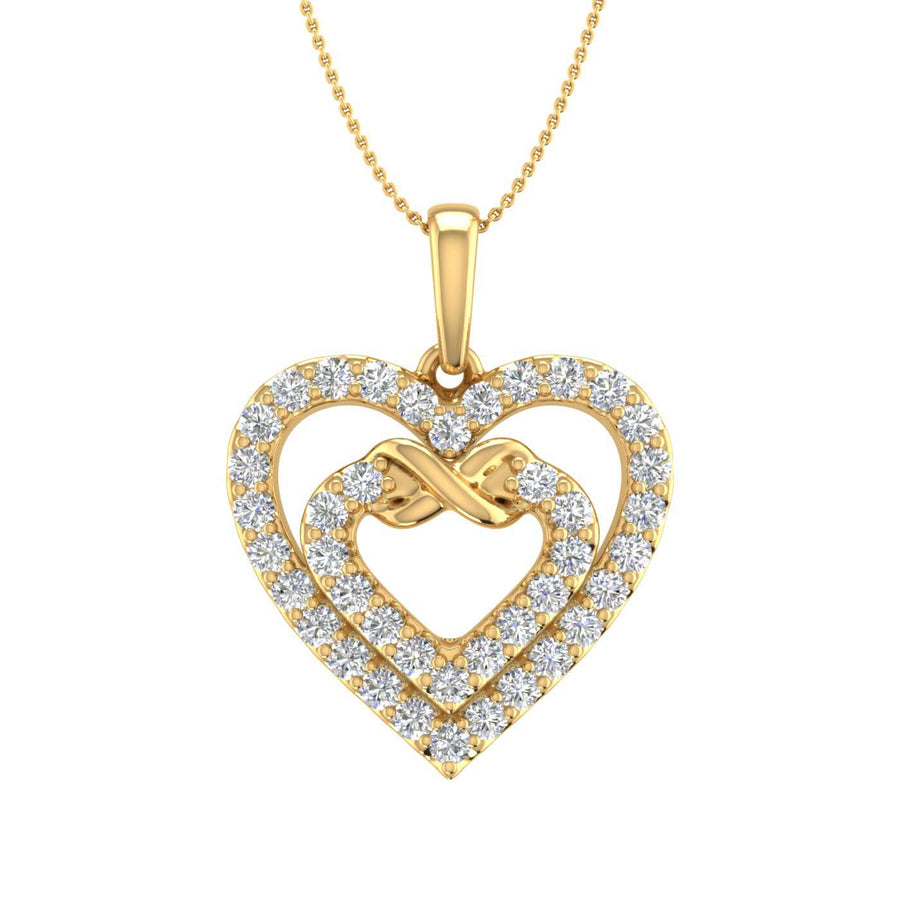 1/2 ctw Diamond Heart in Heart Infinity Pendant Necklace in Gold (Silver Chain Included) - IGI Certified