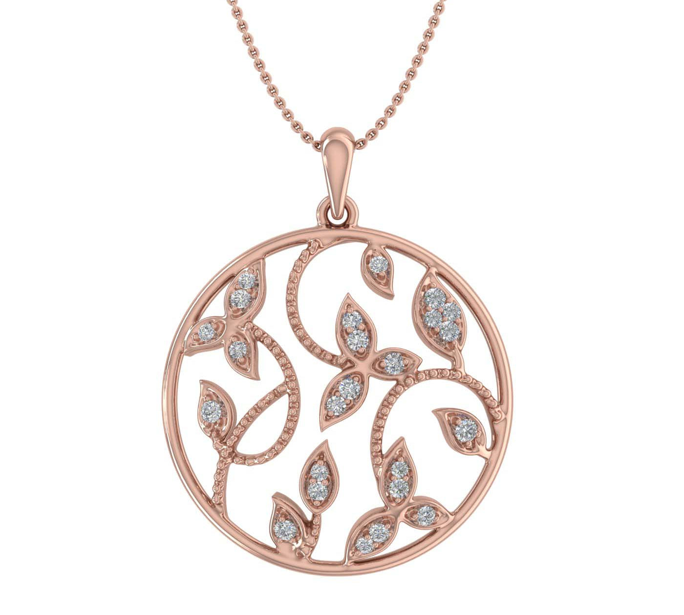 1/10 Carat Diamond Leaf Circle Pendant Necklace in Gold (Included Silver Chain)
