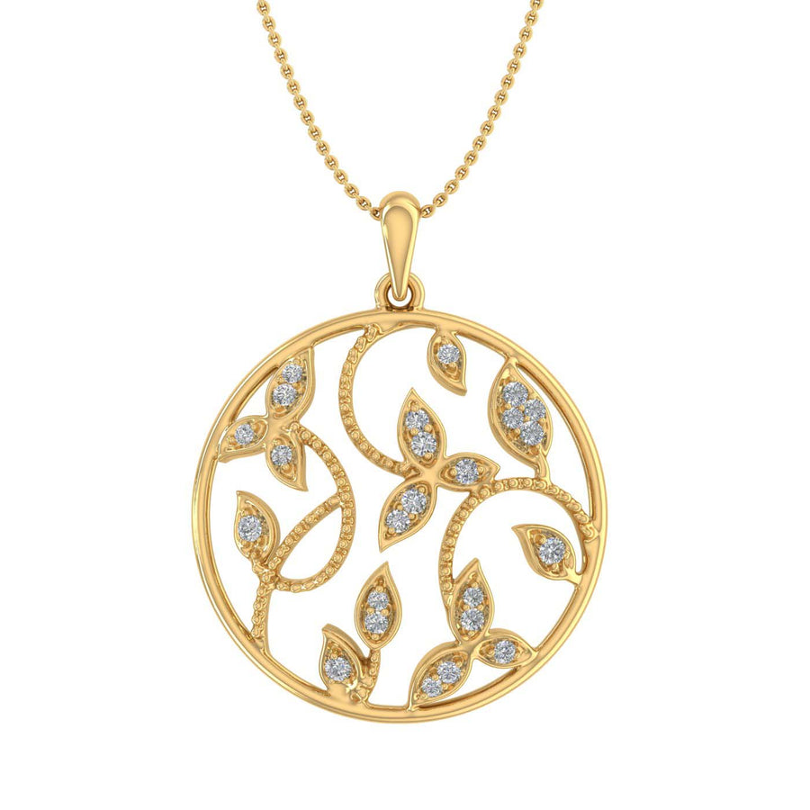 1/10 Carat Diamond Leaf Circle Pendant Necklace in Gold (Included Silver Chain) - IGI Certified