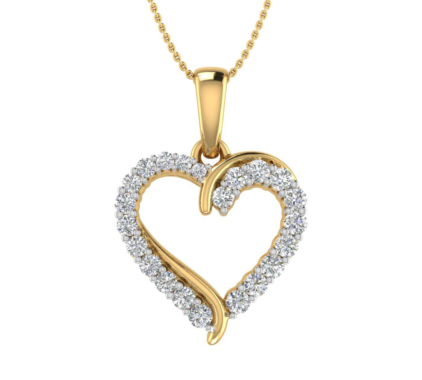 1/3 Carat Diamond Heart Pendant Necklace in Gold (Silver Chain Included) - IGI Certified