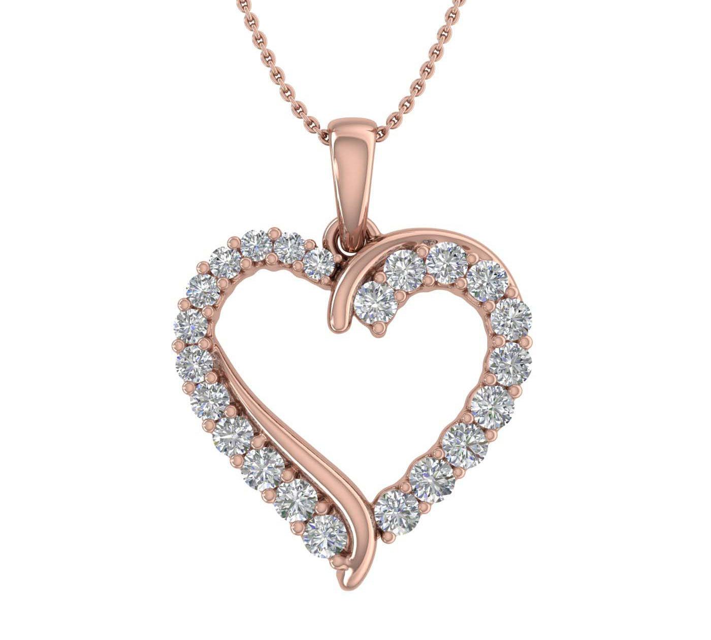 1/2 Carat Diamond Heart Pendant Necklace in Gold (Silver Chain Included) - IGI Certified