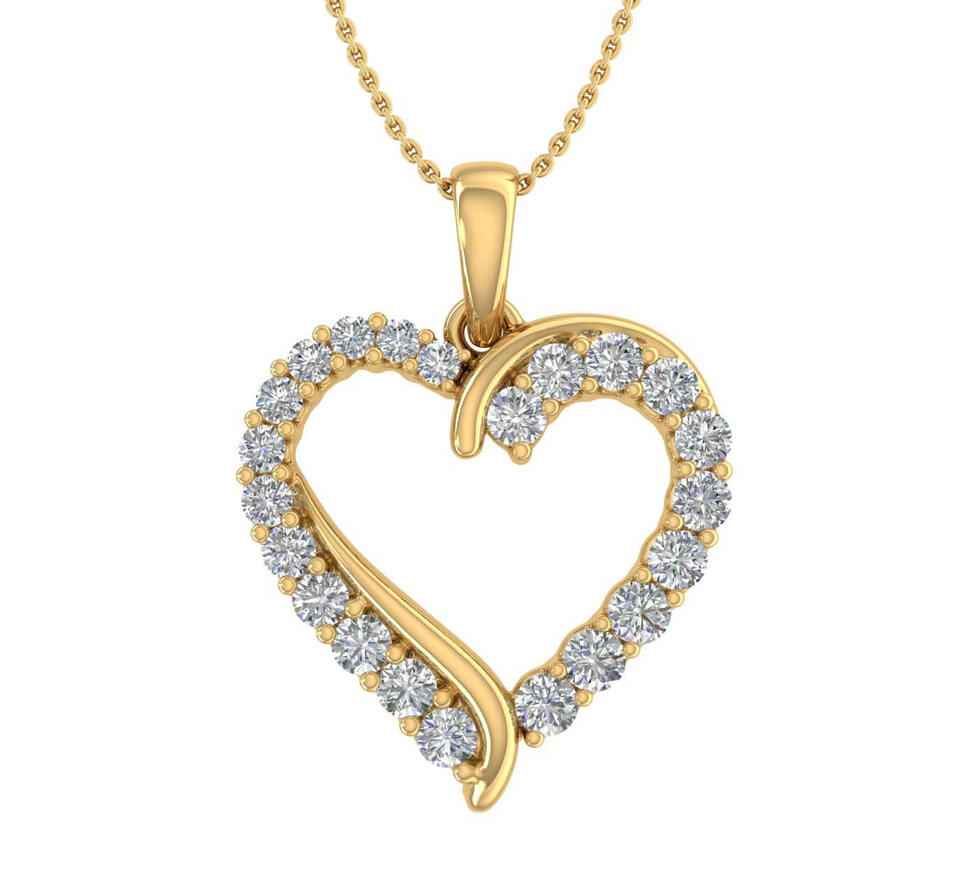 1/2 Carat Diamond Heart Pendant Necklace in Gold (Silver Chain Included) - IGI Certified