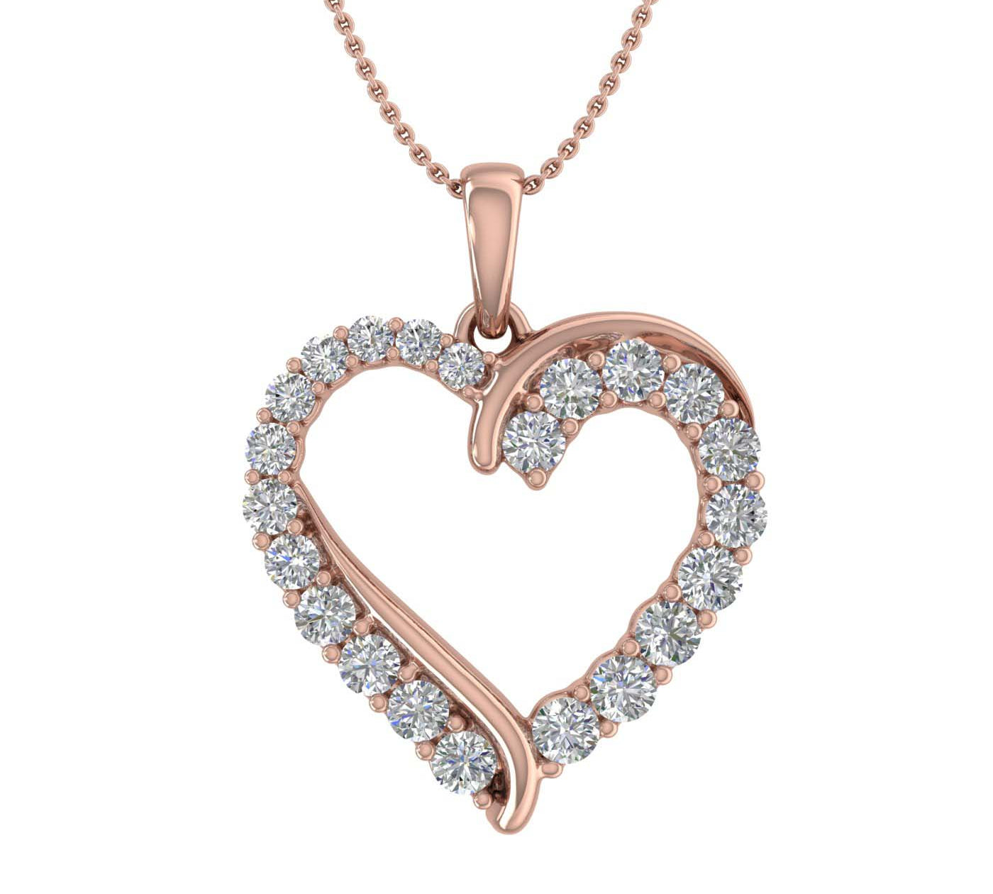 3/4 Carat Diamond Heart Pendant Necklace in Gold (Included Silver Chain) - IGI Certified