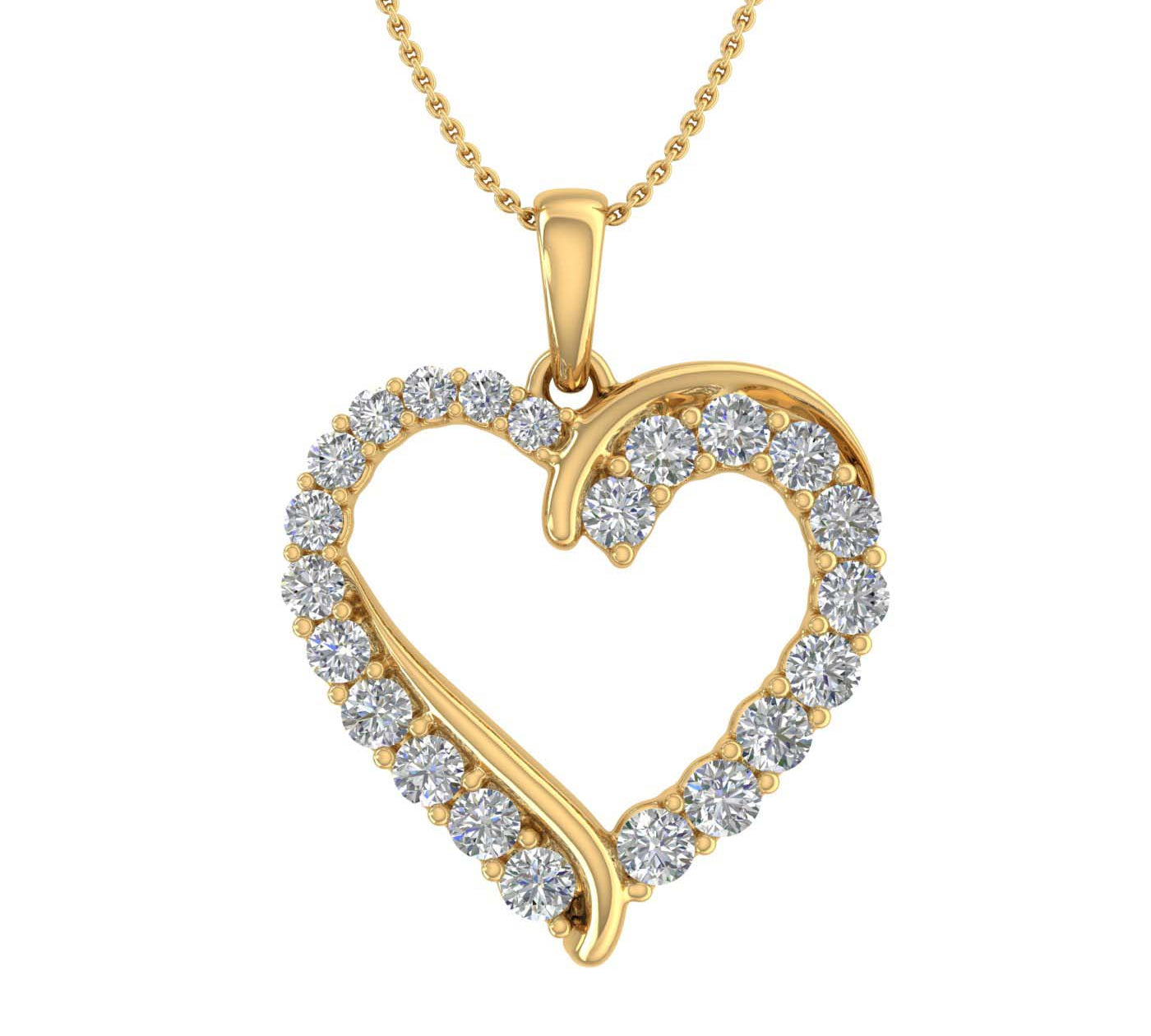 3/4 Carat Diamond Heart Pendant Necklace in Gold (Included Silver Chain) - IGI Certified