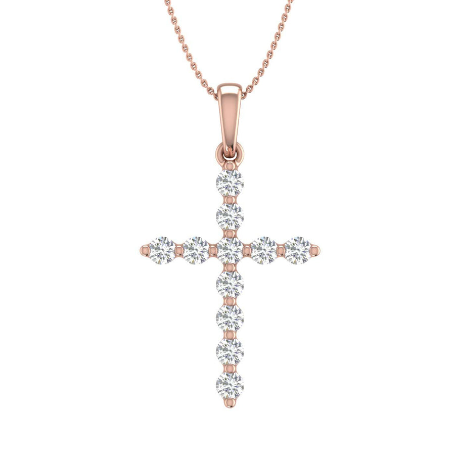 1/4 Carat Diamond Women's Cross Pendant Necklace in Gold (Silver Chain Included) - IGI Certified