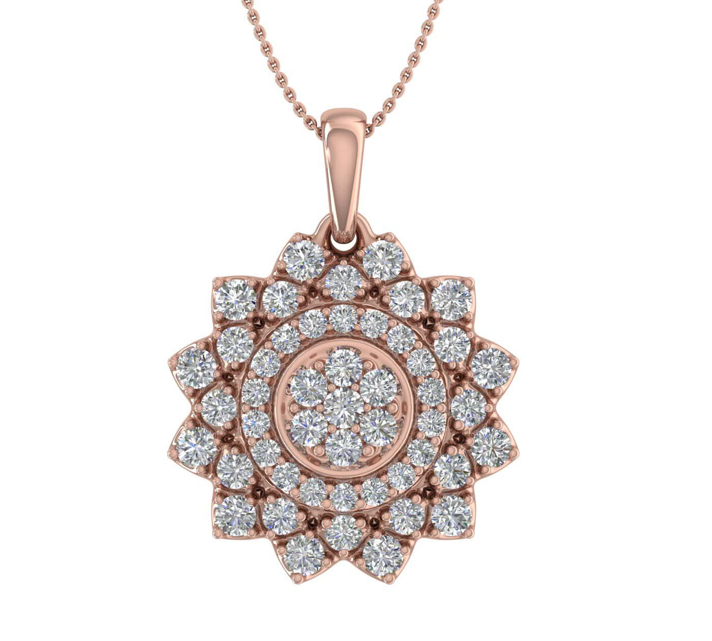 1/2 Carat Diamond Flower Shaped Pendant Necklace in Gold (Silver Chain Included)