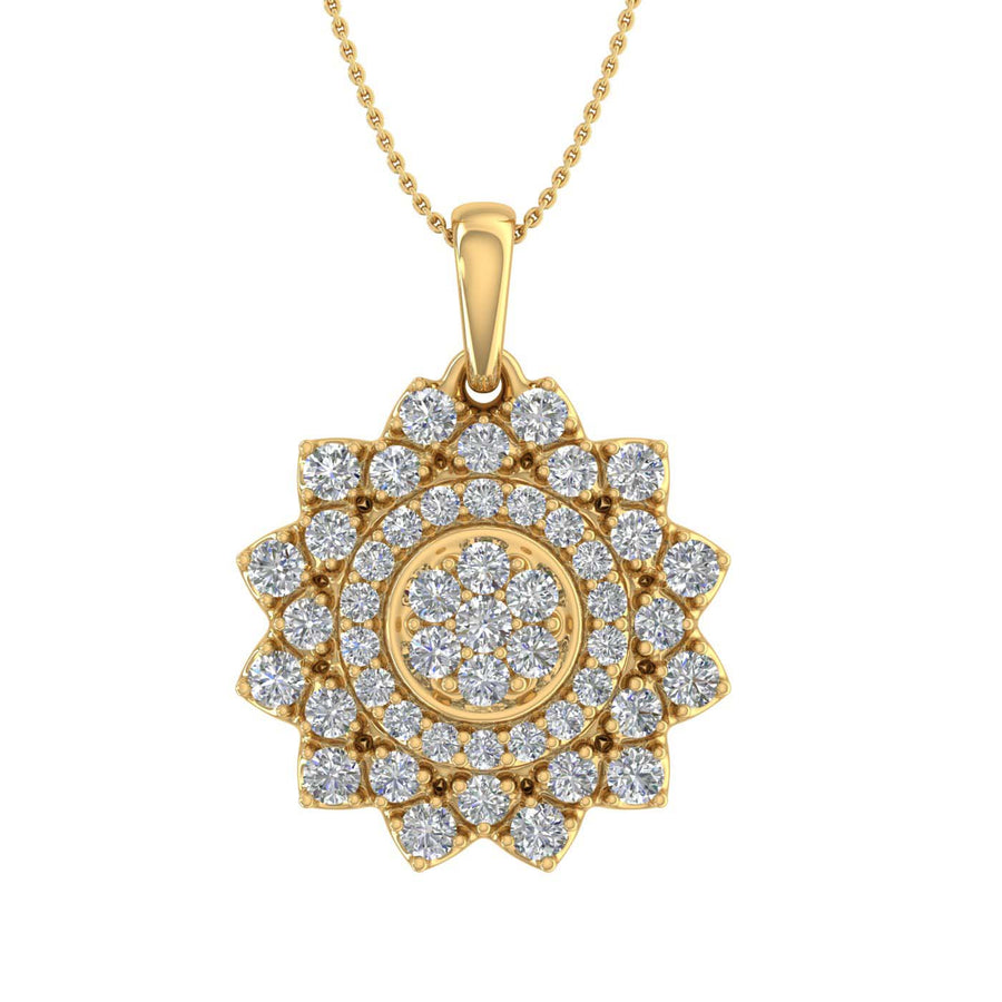 1/2 Carat Diamond Flower Shaped Pendant Necklace in Gold (Silver Chain Included) - IGI Certified