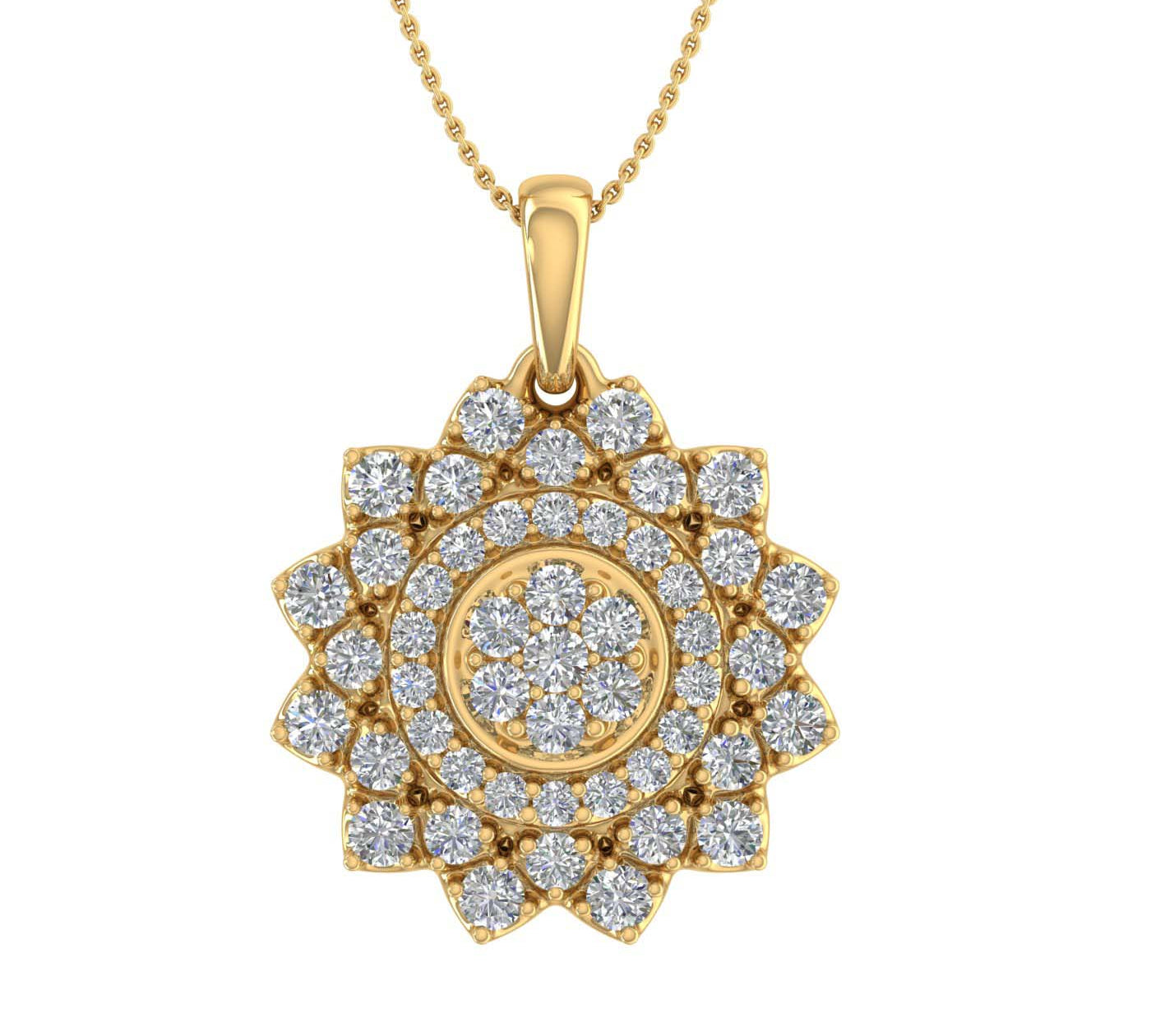 1/2 Carat Diamond Flower Shaped Pendant Necklace in Gold (Silver Chain Included)