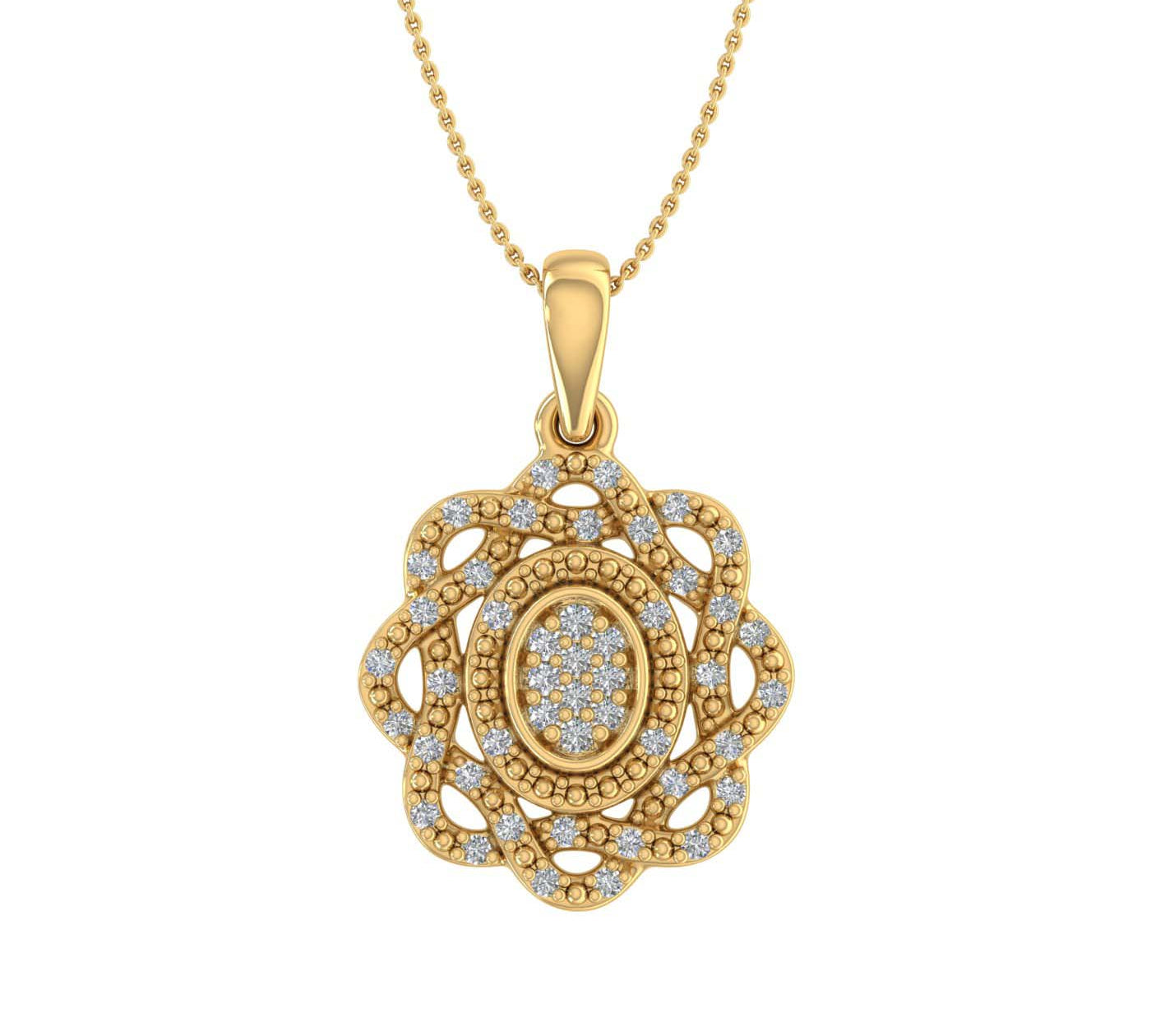0.15 Carat Diamond Flower Shaped Pendant Necklace in Gold (Silver Chain Included)