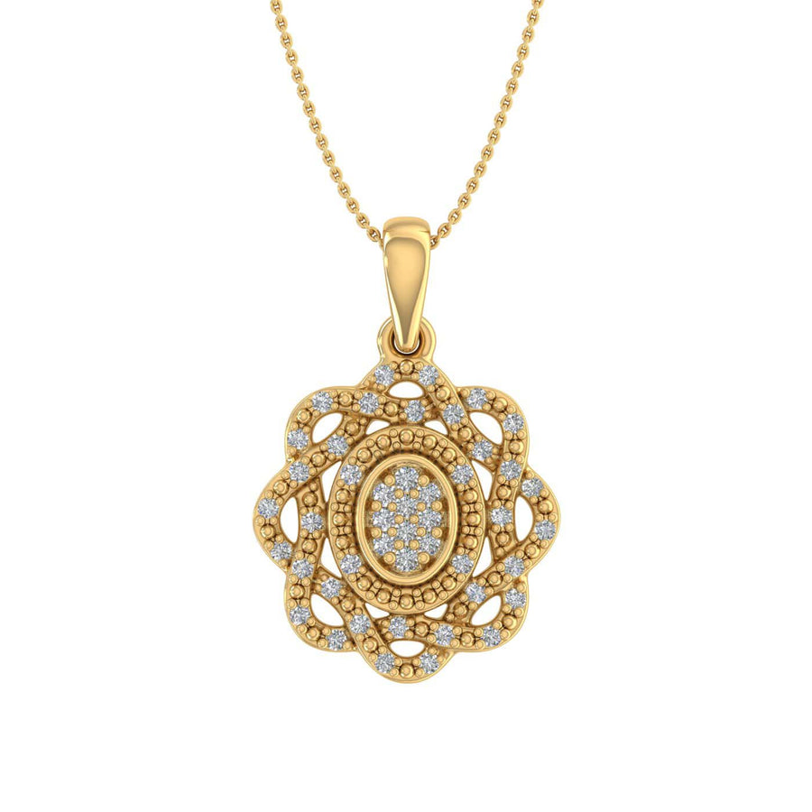 0.15 Carat Diamond Flower Shaped Pendant Necklace in Gold (Silver Chain Included)