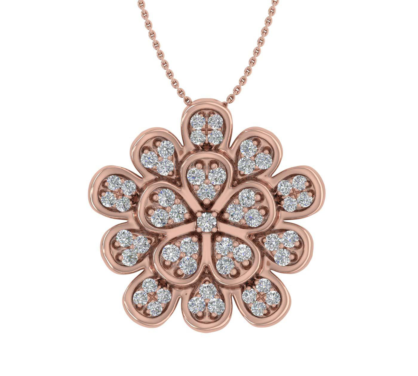 1/3 Carat Diamond Flower Shaped Pendant Necklace in Gold (Silver Chain Included)