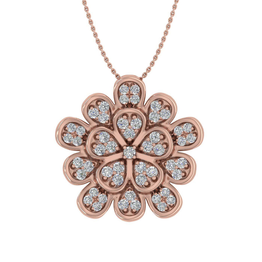 1/3 Carat Diamond Flower Shaped Pendant Necklace in Gold (Silver Chain Included)
