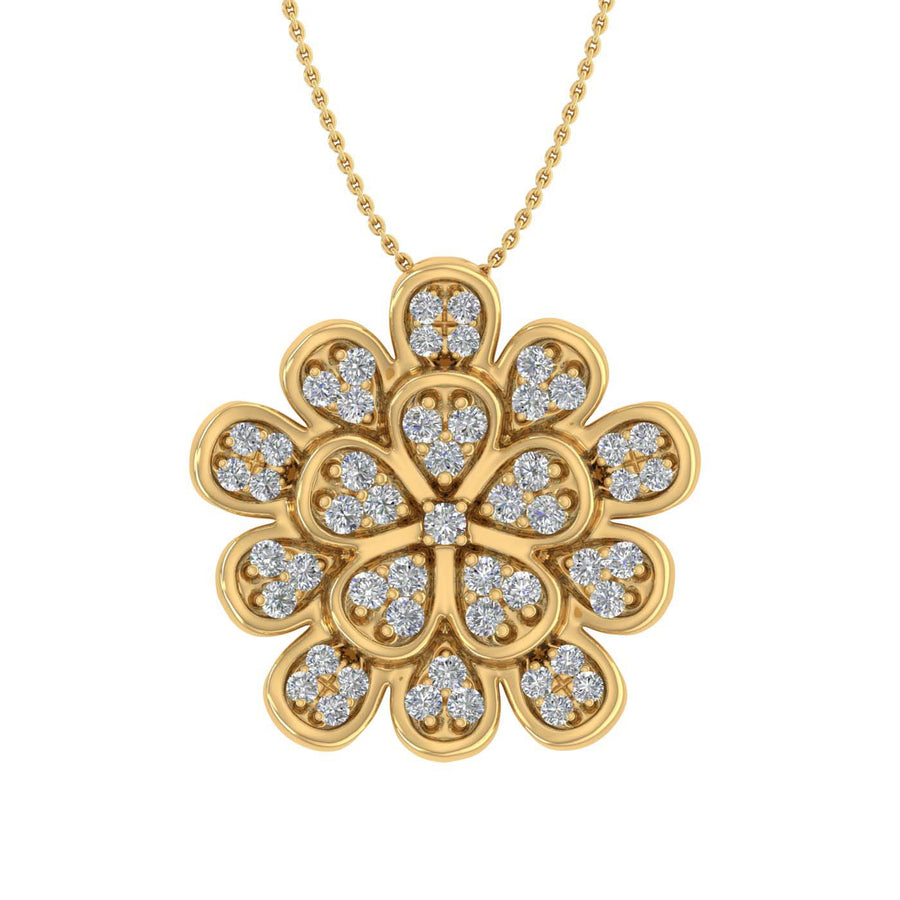 1/3 Carat Diamond Flower Shaped Pendant Necklace in Gold (Silver Chain Included) - IGI Certified
