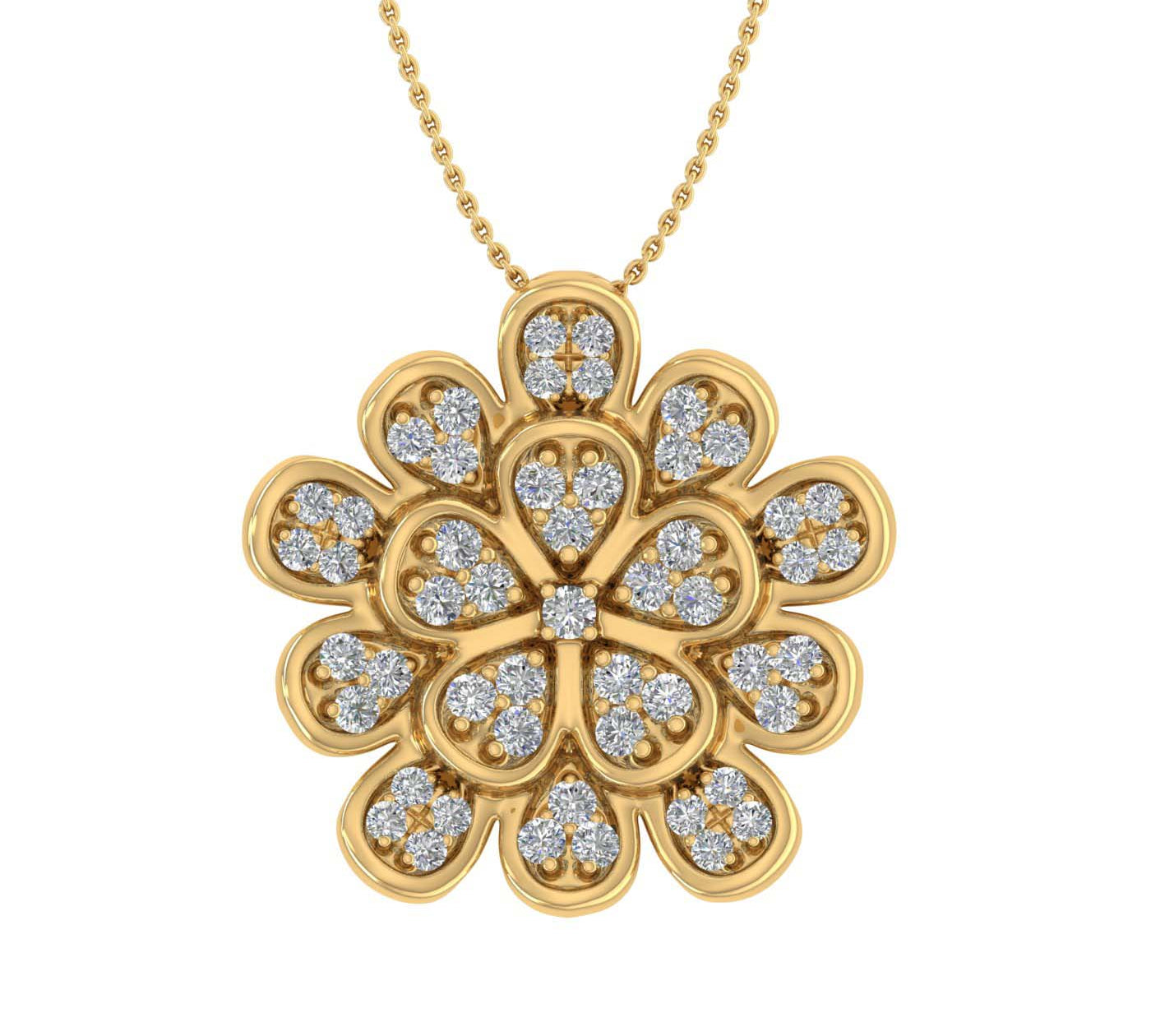 1/3 Carat Diamond Flower Shaped Pendant Necklace in Gold (Silver Chain Included)