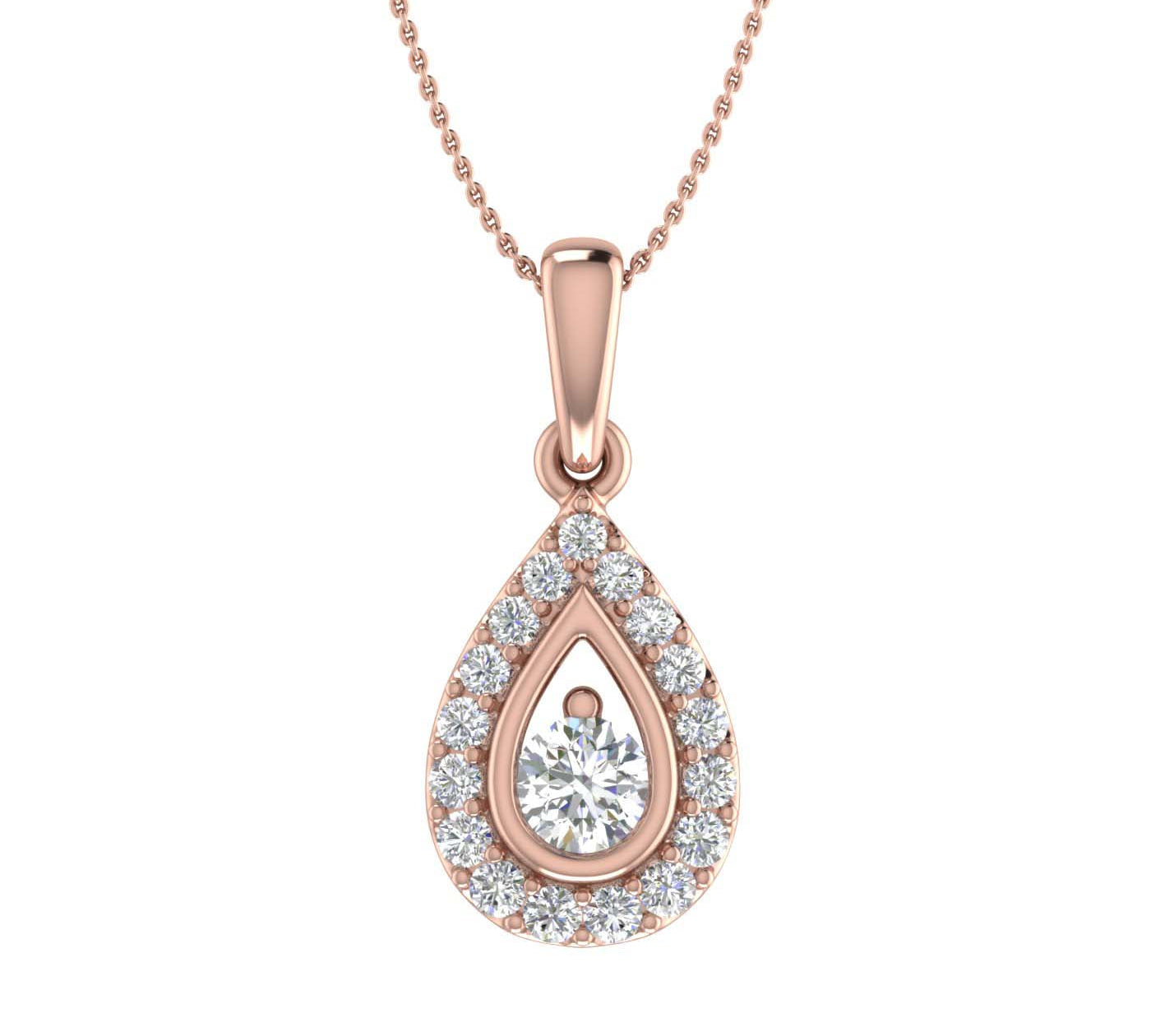 1/3 Carat Round Diamond Teardrop Pendant Necklace in Gold (Silver Chain Included)