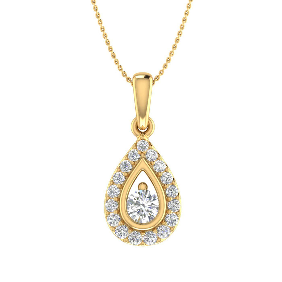 1/3 Carat Round Diamond Teardrop Pendant Necklace in Gold (Silver Chain Included) - IGI Certified