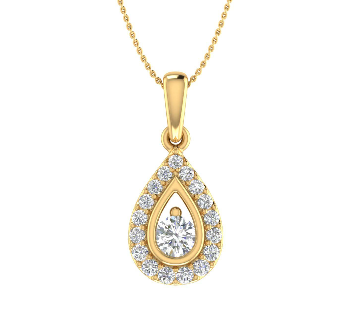1/3 Carat Round Diamond Teardrop Pendant Necklace in Gold (Silver Chain Included)