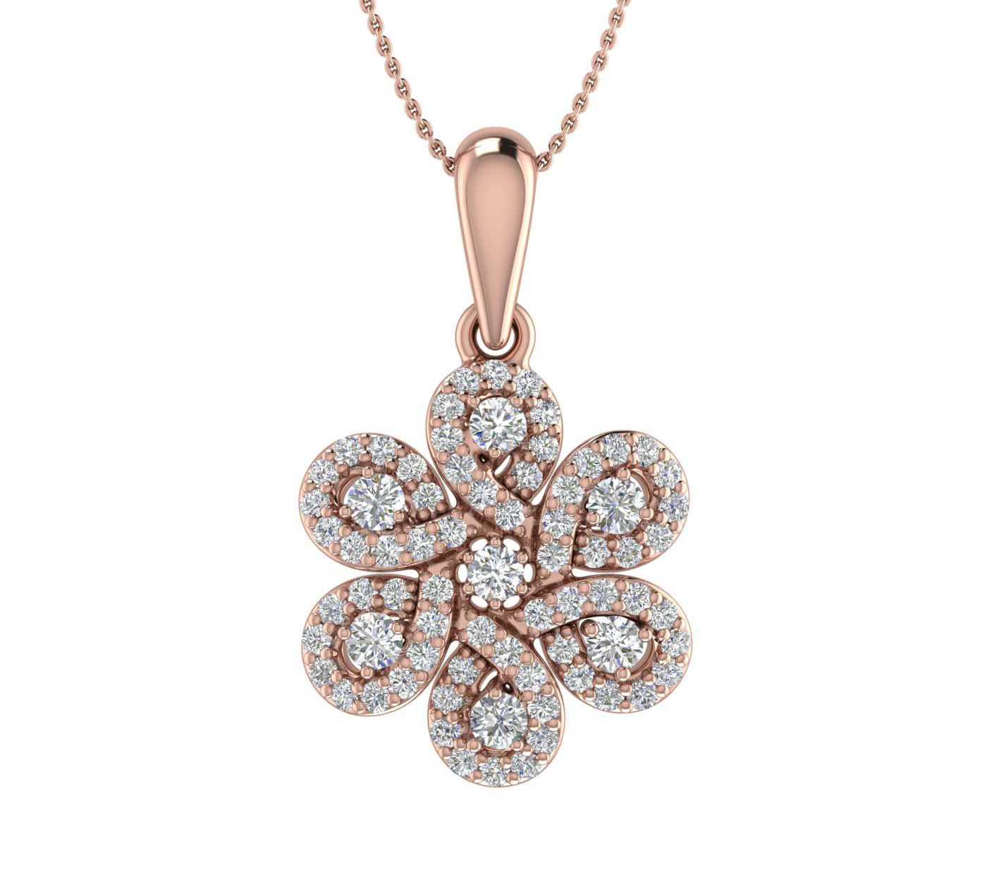 1/2 Carat Diamond Flower Shaped Pendant Necklace in Gold (Silver Chain Included)