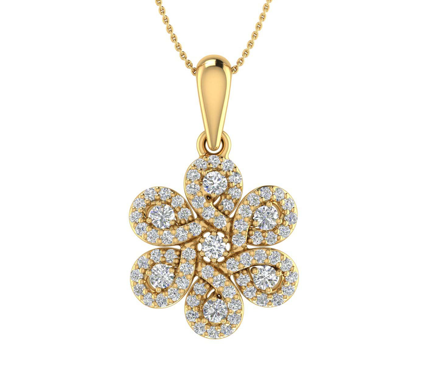 1/2 Carat Diamond Flower Shaped Pendant Necklace in Gold (Silver Chain Included)