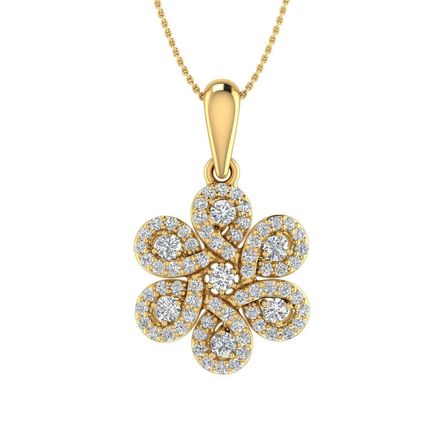 1/2 Carat Diamond Flower Shaped Pendant Necklace in Gold (Silver Chain Included)