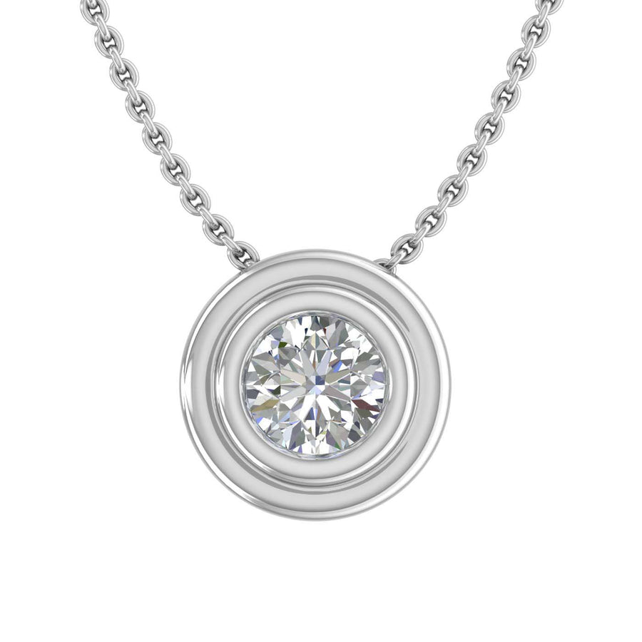 1/5 Carat Bezel Set Diamond Solitaire Pendant Necklace in Gold (Included Silver Chain) - IGI Certified