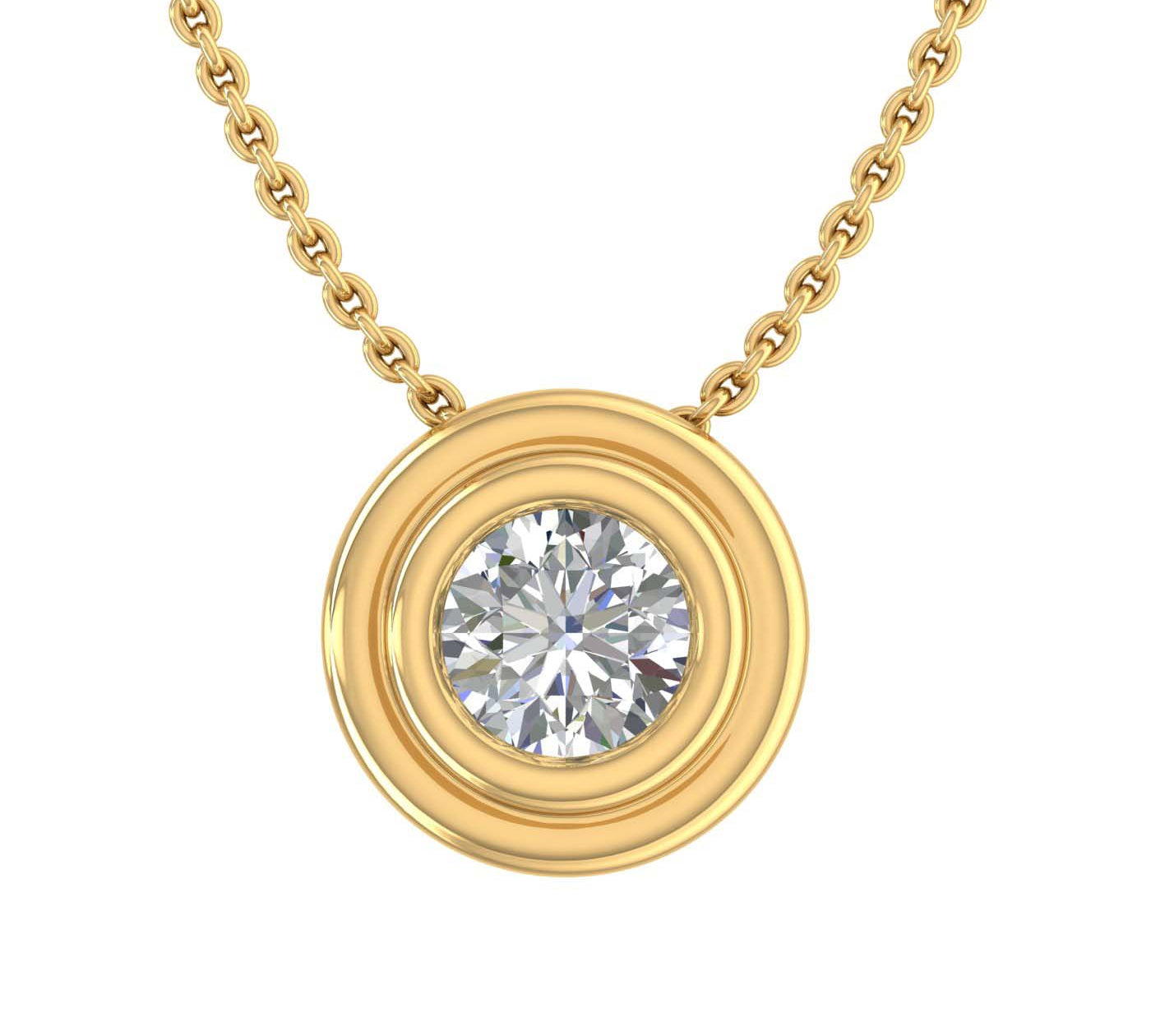 1/5 Carat Bezel Set Diamond Solitaire Pendant Necklace in Gold (Included Silver Chain)