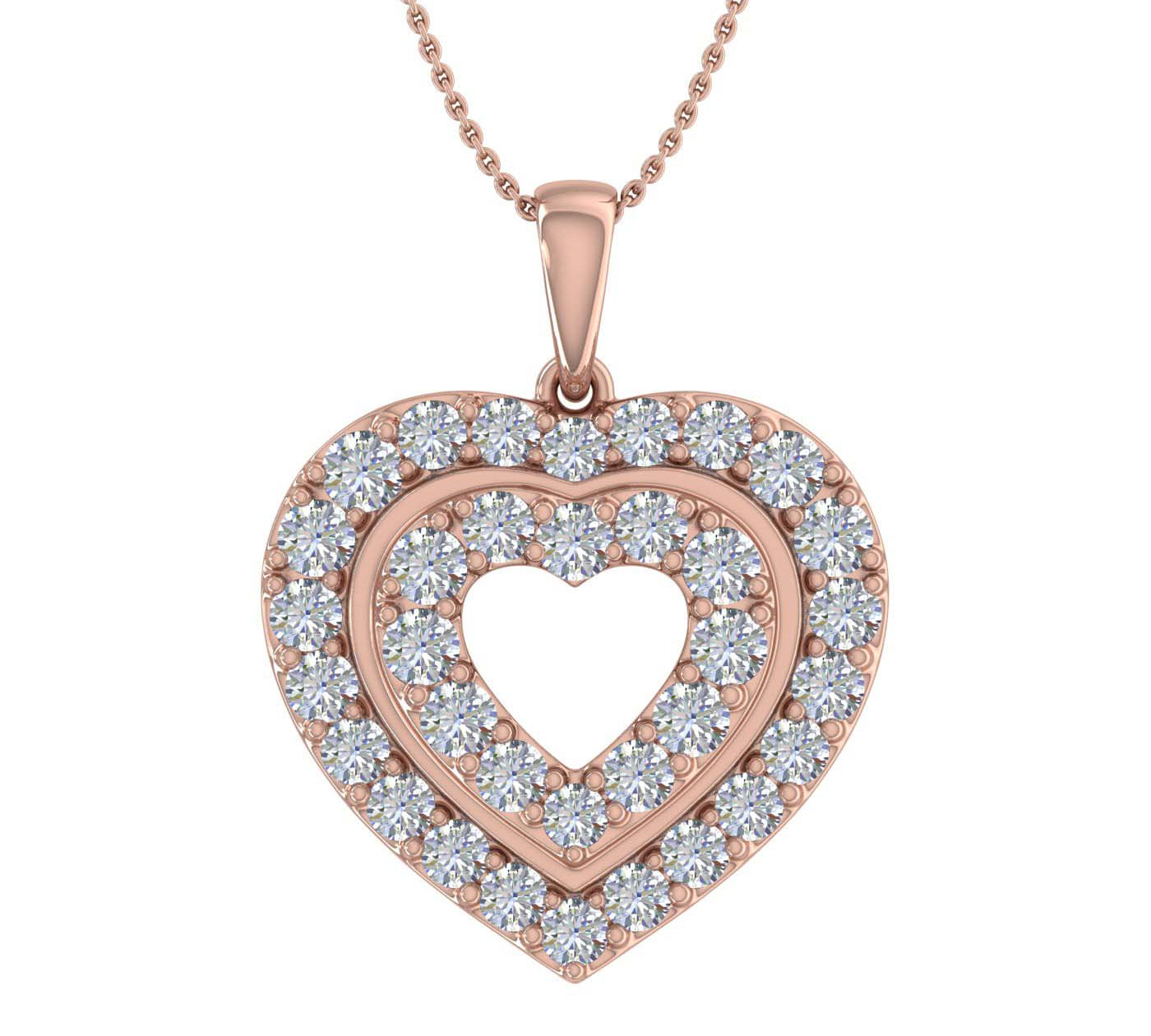 1 Carat Heart in Heart Diamond Pendant Necklace in Gold (Silver Chain Included)