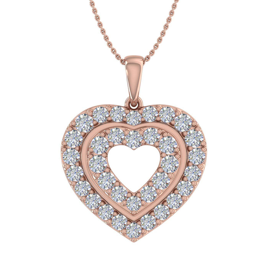 1 Carat Heart in Heart Diamond Pendant Necklace in Gold (Silver Chain Included)