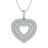 1 Carat Heart in Heart Diamond Pendant Necklace in Gold (Silver Chain Included)