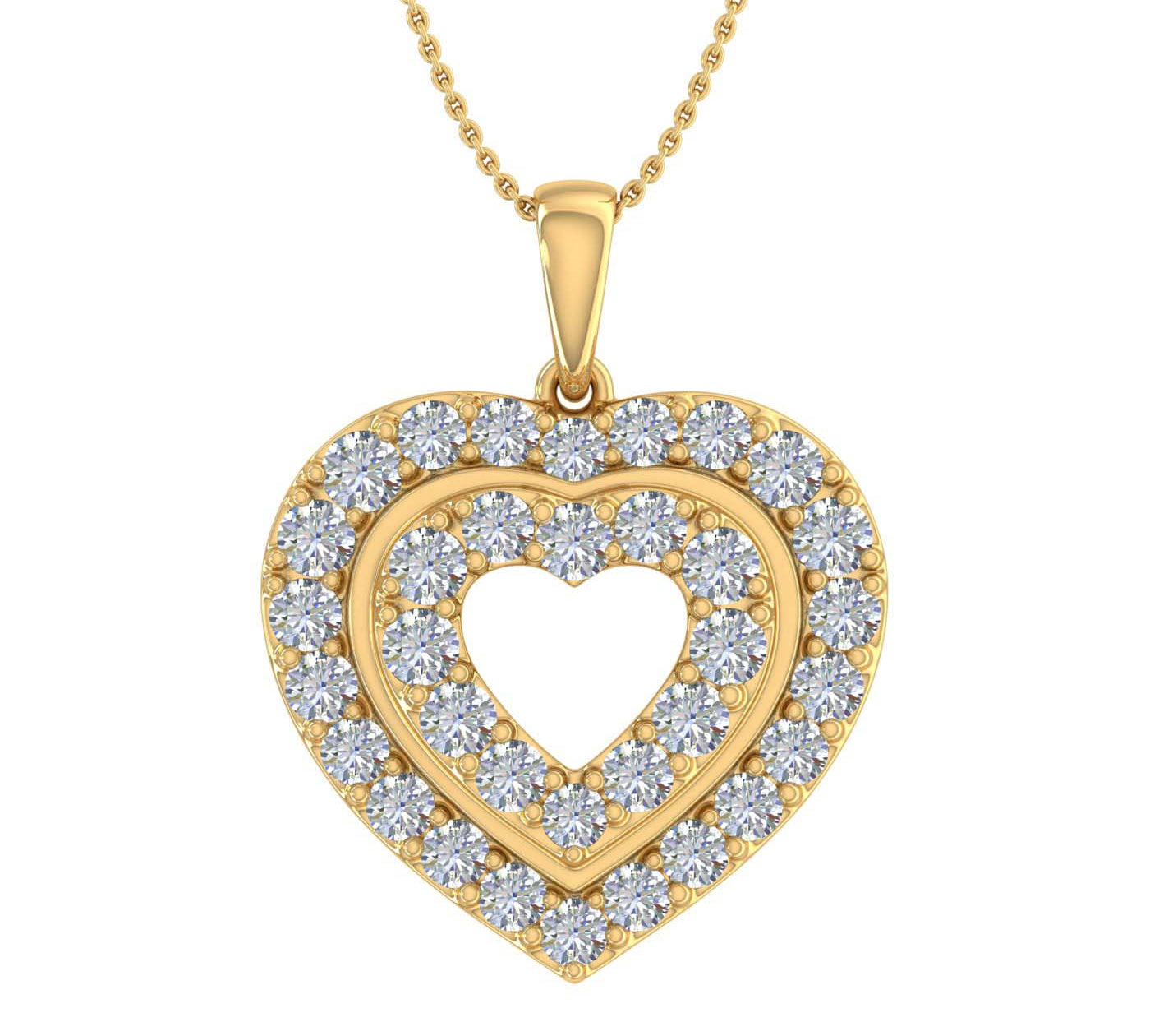 1 Carat Heart in Heart Diamond Pendant Necklace in Gold (Silver Chain Included)