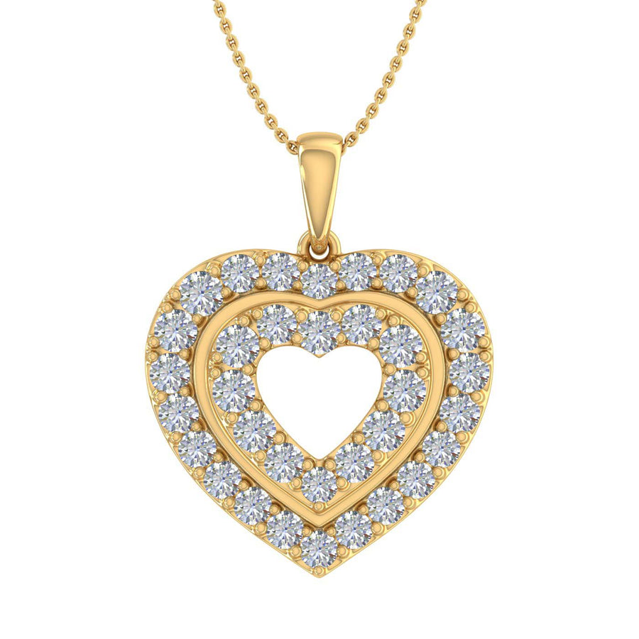 1 Carat Heart in Heart Diamond Pendant Necklace in Gold (Silver Chain Included)