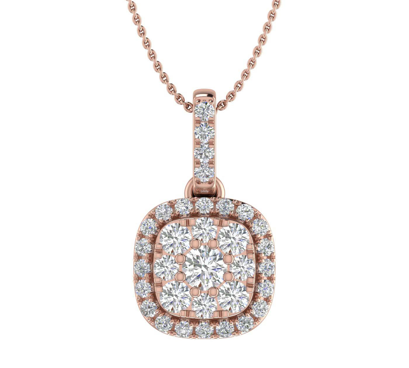 1/3 Carat Diamond Cushion Shaped Pendant Necklace in Gold (Silver Chain Included)
