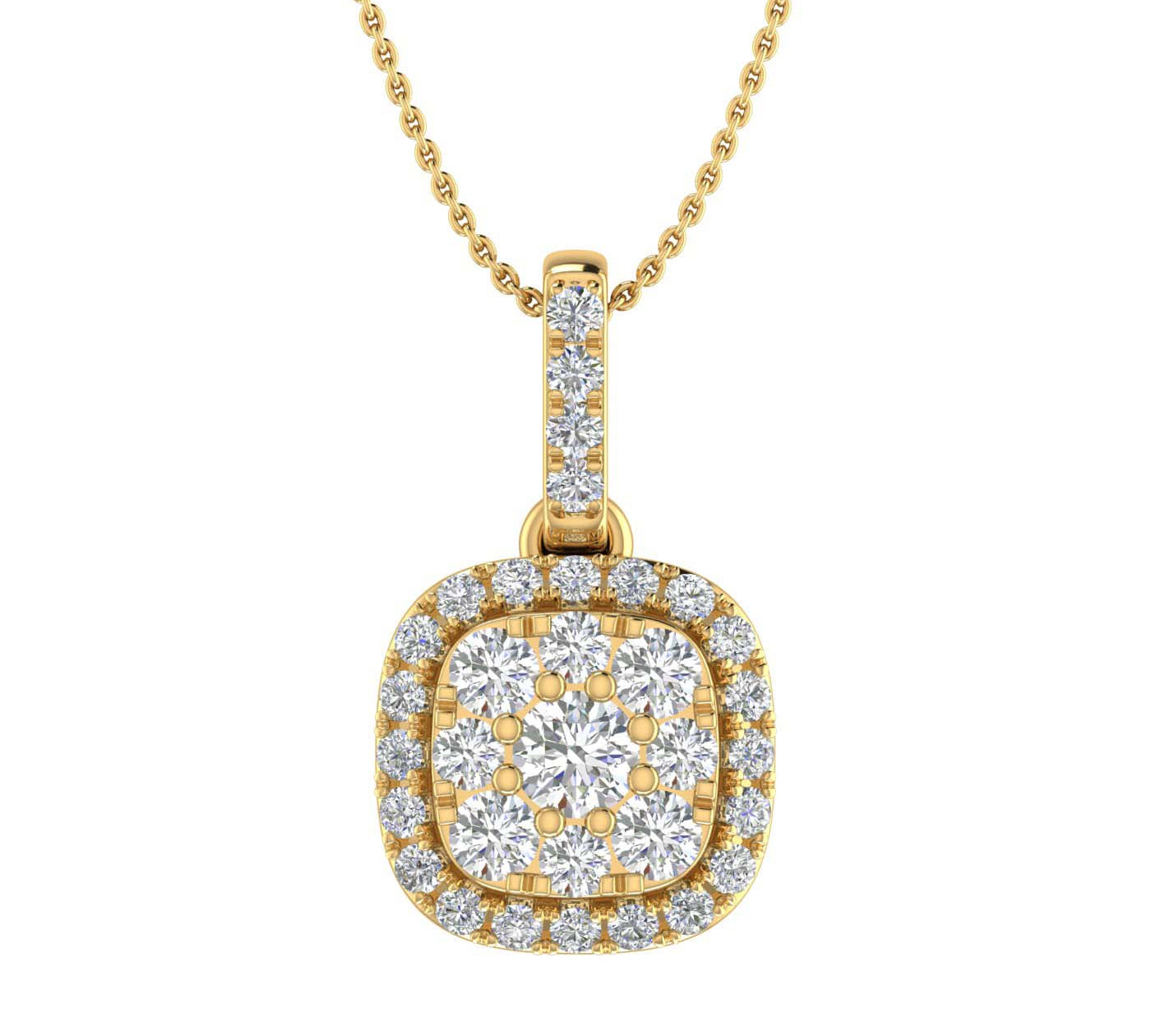 1/3 Carat Diamond Cushion Shaped Pendant Necklace in Gold (Silver Chain Included)