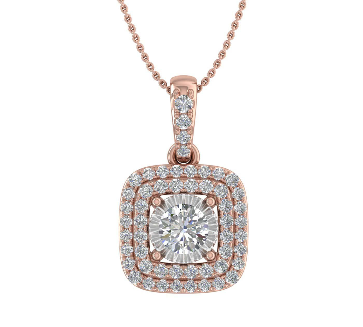 1/3 Carat Diamond Cushion Shaped Pendant Necklace in Gold (Silver Chain Included)