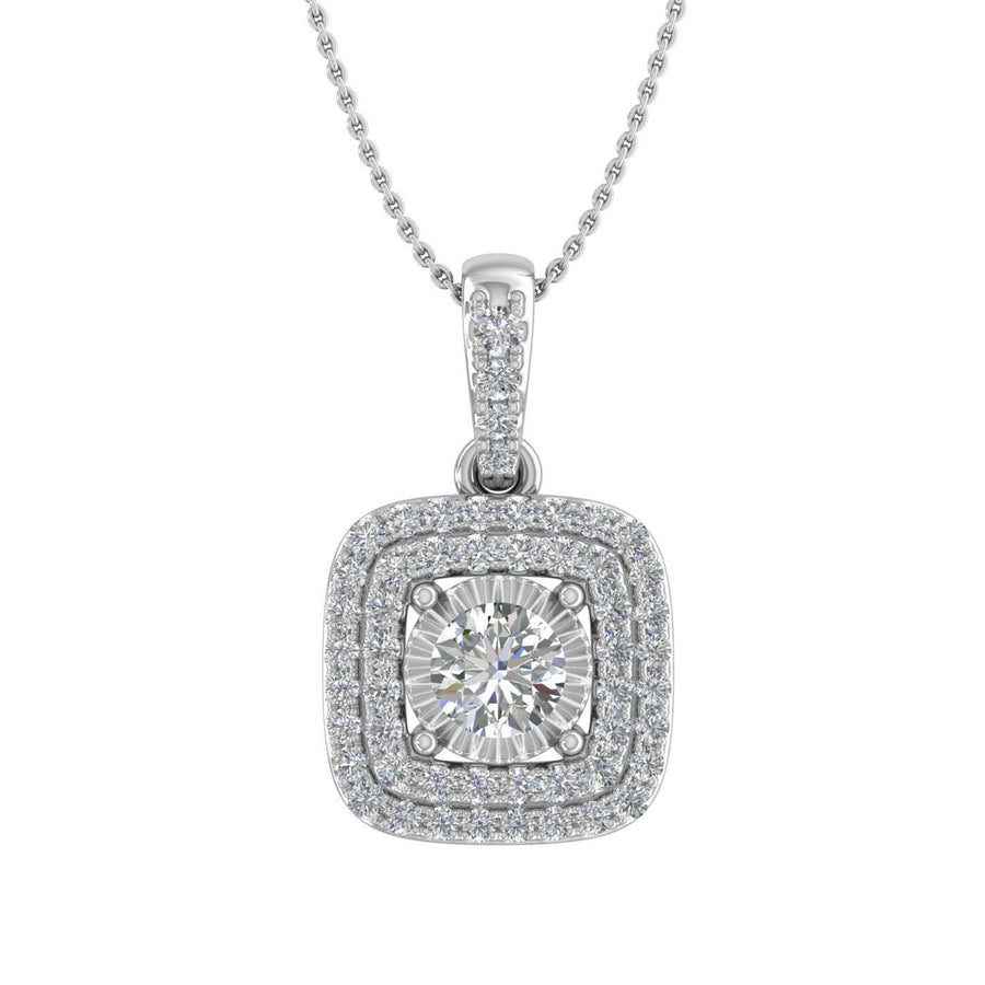 1/3 Carat Diamond Cushion Shaped Pendant Necklace in Gold (Silver Chain Included) - IGI Certified